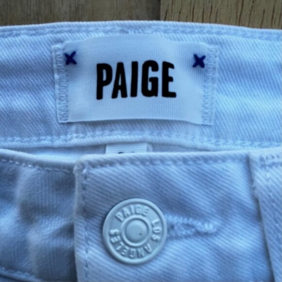 PAIGE CINDY CROP HIGH RISE DESTROYED HEM WOMEN’S JEANS sz 26 Crisp White - Picture 3 of 15